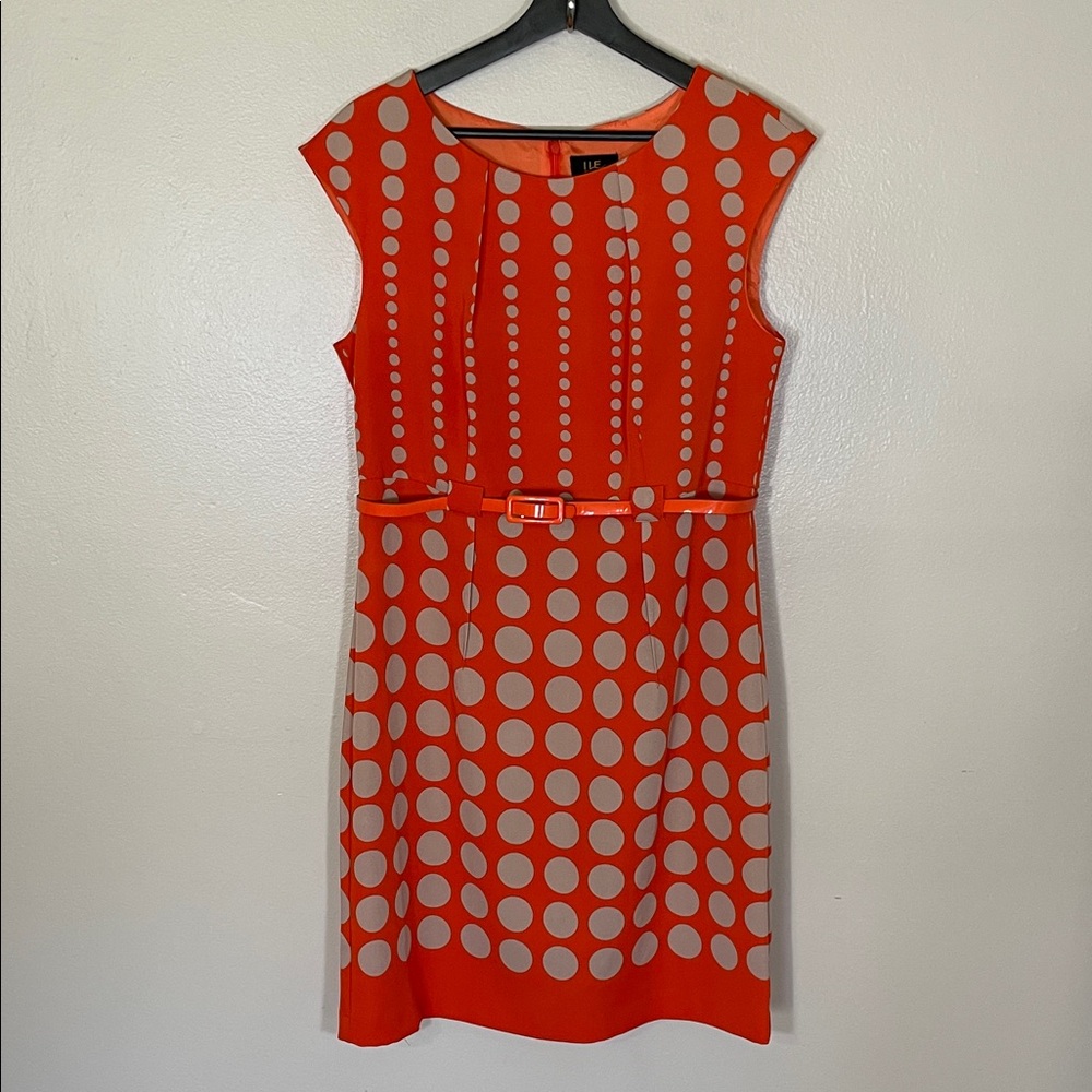 EUC I LE Retro Orange Polka Dot Belted Dress